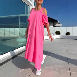 2025歐美夏季新款連衣裙獨立站女士吊帶寬松長裙棉
