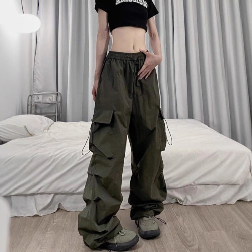 美式復古工裝休閒褲女春秋百搭直筒顯瘦束腳長褲寬松濶腿褲子ins