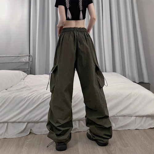 美式復古工裝休閒褲女春秋百搭直筒顯瘦束腳長褲寬松濶腿褲子ins
