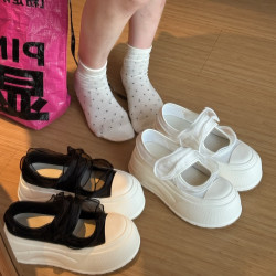趙露思同款帆布鞋瑪麗珍鞋女2025新款女鞋春秋單鞋醜萌厚底小白鞋