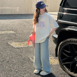 女童短袖t恤夏季2025新款兒童洋氣套裝女孩夏裝時髦體恤上衣