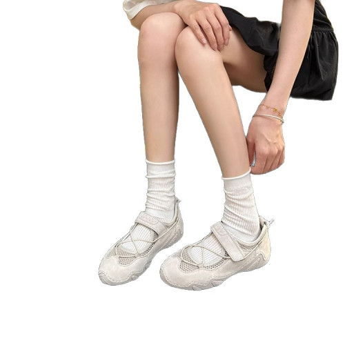 運動鞋女款2025新款夏季爆款透氣網面軟底淺口復古戶外百搭休閒鞋