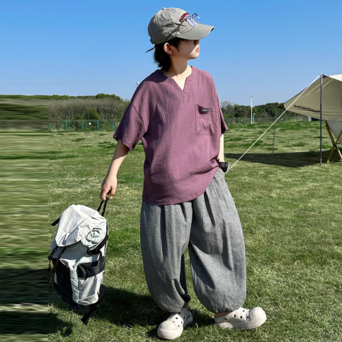 男童夏季套裝2025新款兒童夏裝休閒短袖薄款大童長褲帥氣炸街潮款