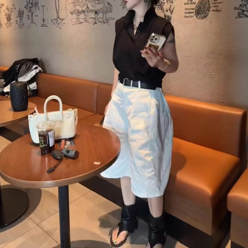 25690新大愛美依緣2025夏季新韓版POLO領純色上衣工裝休閒短褲潮