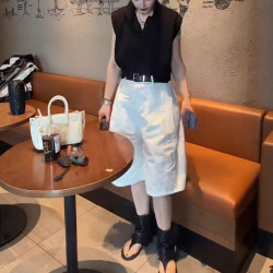 25690新大愛美依緣2025夏季新韓版POLO領純色上衣工裝休閒短褲潮
