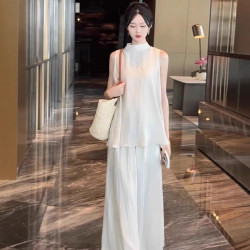 禪意風休閒套裝女2025夏季寬松氣質無袖上衣時尚濶腿褲兩件套洋氣