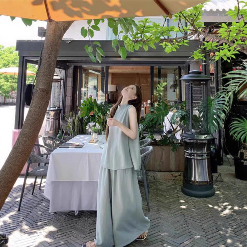 禪意風休閒套裝女2025夏季寬松氣質無袖上衣時尚濶腿褲兩件套洋氣