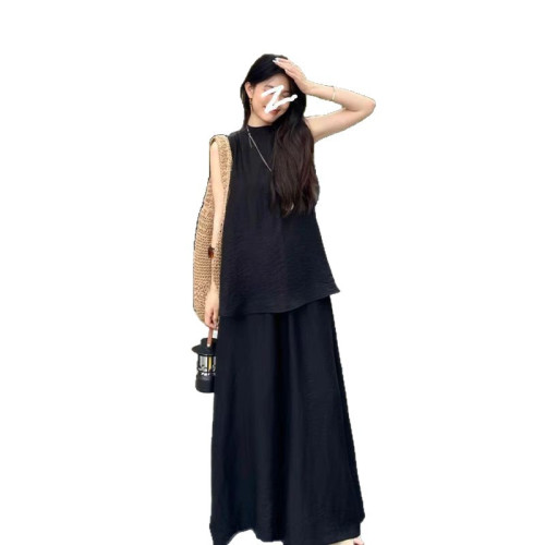 禪意風休閒套裝女2025夏季寬松氣質無袖上衣時尚濶腿褲兩件套洋氣