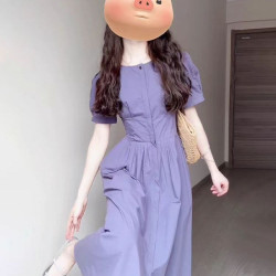 紫色連衣裙子女裝夏季2025新款法式高級感氣質絕美小個子收腰長裙