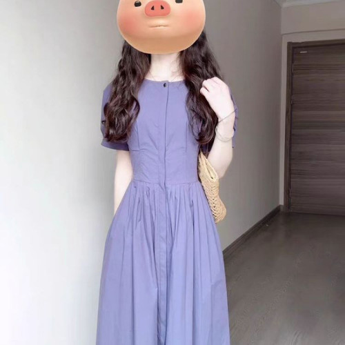 紫色連衣裙子女裝夏季2025新款法式高級感氣質絕美小個子收腰長裙