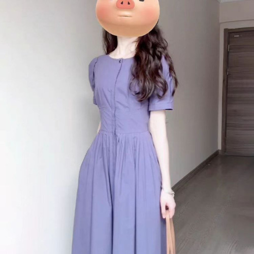 紫色連衣裙子女裝夏季2025新款法式高級感氣質絕美小個子收腰長裙