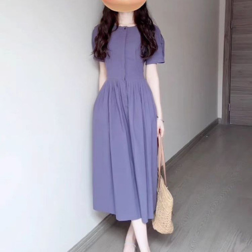 紫色連衣裙子女裝夏季2025新款法式高級感氣質絕美小個子收腰長裙