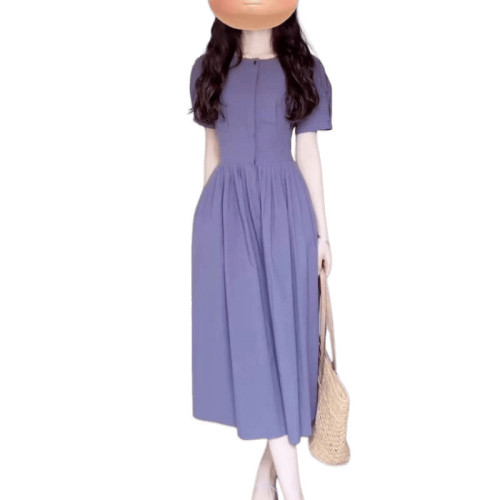 紫色連衣裙子女裝夏季2025新款法式高級感氣質絕美小個子收腰長裙