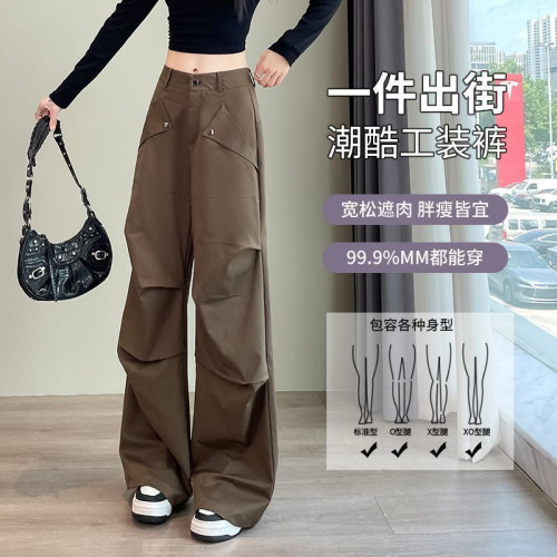 工裝褲女2025春夏韓版新款戶外登山褲高腰寬松顯瘦運動濶腿長褲子