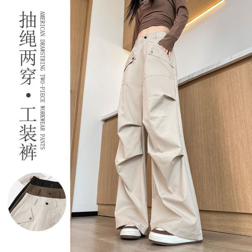 工裝褲女2025春夏韓版新款戶外登山褲高腰寬松顯瘦運動濶腿長褲子