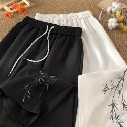 新中式國風竹子刺綉西褲寬松男女潮牌春夏薄款直筒濶腿休閒長褲潮