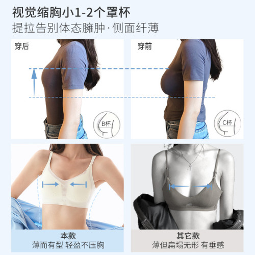 多情貓夏季輕薄洞洞杯內衣女大胸有型顯小顯瘦隱形防走光文胸套裝