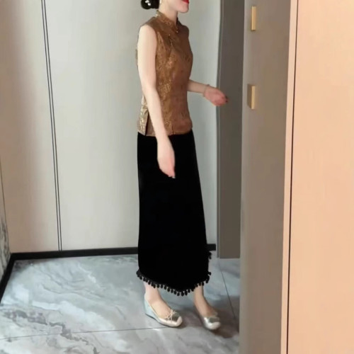 25692新大愛美依緣2025夏季新款復古國風無袖上衣垂感半身裙顯瘦