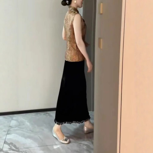 25692新大愛美依緣2025夏季新款復古國風無袖上衣垂感半身裙顯瘦