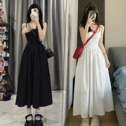 白色吊帶連衣裙子女夏季2025新款小個子收腰顯瘦茶歇法式初戀長裙