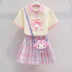 美樂蒂裙子女童夏季2025新款兒童POLO連衣裙女孩夏裝短袖jk套裝