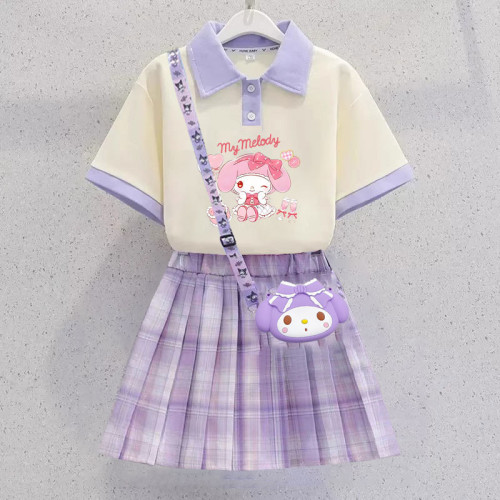 美樂蒂裙子女童夏季2025新款兒童POLO連衣裙女孩夏裝短袖jk套裝