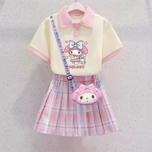 美樂蒂裙子女童夏季2025新款兒童POLO連衣裙女孩夏裝短袖jk套裝