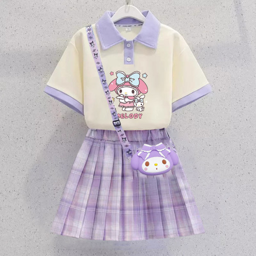 美樂蒂裙子女童夏季2025新款兒童POLO連衣裙女孩夏裝短袖jk套裝