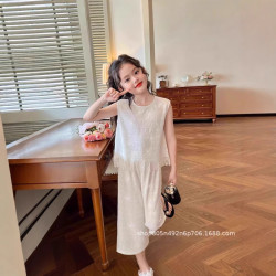 童裝女童名媛2025時髦無袖套裝新款夏季中大童洋氣燙鑽衣服兩件套