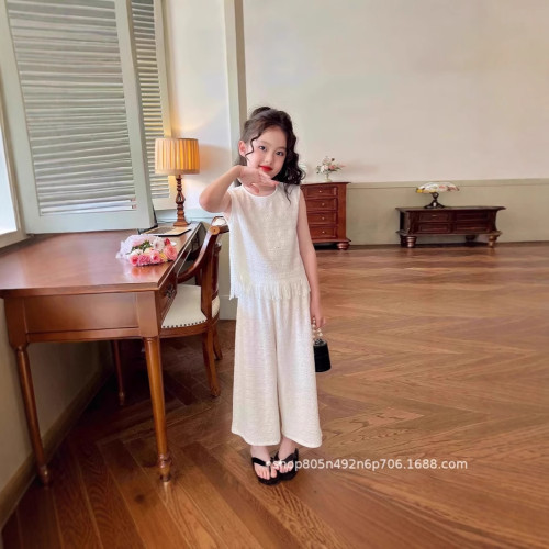 童裝女童名媛2025時髦無袖套裝新款夏季中大童洋氣燙鑽衣服兩件套