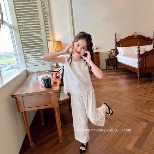 童裝女童名媛2025時髦無袖套裝新款夏季中大童洋氣燙鑽衣服兩件套