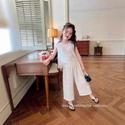 童裝女童名媛2025時髦無袖套裝新款夏季中大童洋氣燙鑽衣服兩件套