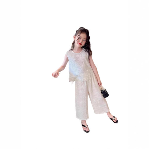 童裝女童名媛2025時髦無袖套裝新款夏季中大童洋氣燙鑽衣服兩件套