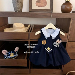 甜品起司女童兔子警官硃迪連衣裙女寶寶jk可愛學院風花苞背心裙子