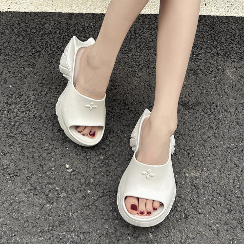 小花朵厚底拖鞋女2025新款高跟一字型涼拖鞋增高外穿松糕底女拖鞋