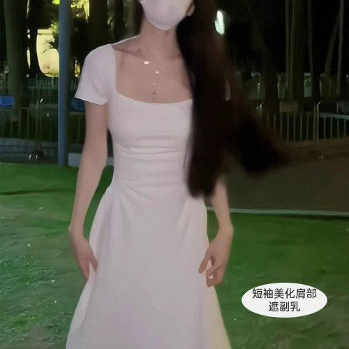 白色修身法式收腰短袖連衣裙女夏季爆款2025新款裙子高級感小白裙
