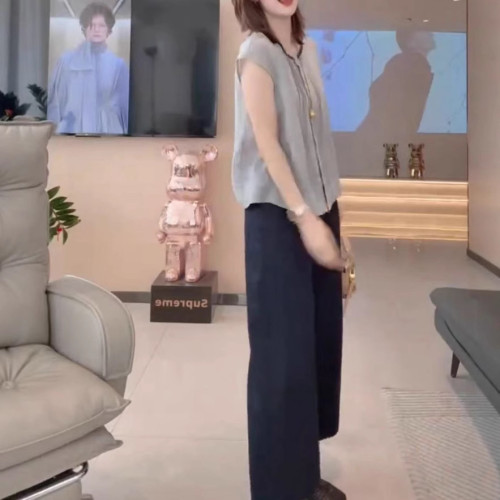 25720新大愛美依緣2025夏季新款時尚單排釦短袖上衣休閒直筒褲女