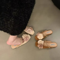 新中式包頭半拖鞋女生夏復古配裙子平底涼拖鞋法式瑪麗珍鞋涼拖鞋