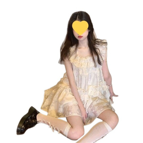 純欲風花邊吊帶連衣裙女夏季設計感公主蓬蓬裙甜美小個子顯瘦短裙