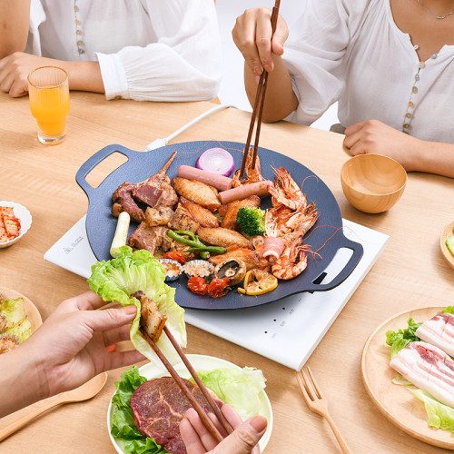 韓式烤肉盤野營鍋戶外露營炊具麥飯石煎烤盤鐵板燒圓形燒烤盤