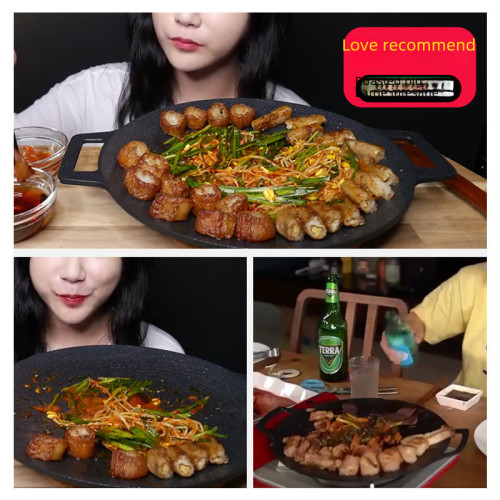 韓式烤肉盤野營鍋戶外露營炊具麥飯石煎烤盤鐵板燒圓形燒烤盤