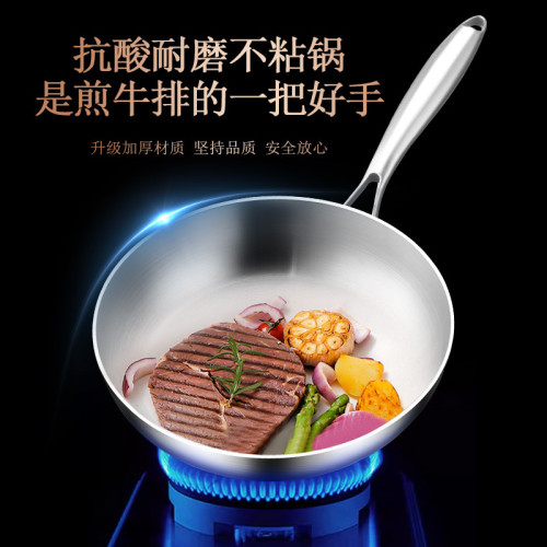 316不鏽鋼平底鍋可折曡手柄歐美牛排煎餅鍋不沾鍋家用小煎鍋
