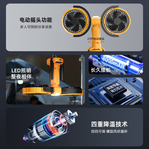 雙頭折曡戶外製冷風扇夏季車內USB迷你小風扇家用汽車充電寶