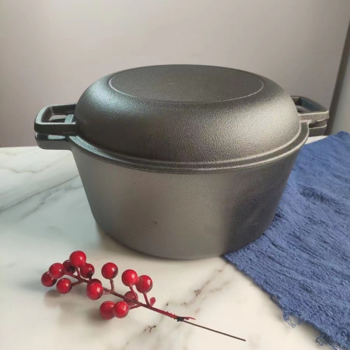 鑄鐵鍋26cm兩用雙用煎鍋燉鍋加厚無塗層湯鍋荷蘭鍋雙耳電磁爐