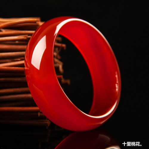 天然正品巴西紅瑪瑙玉手鐲加寬版媽媽款女款少女玉鐲子本命年旺夫