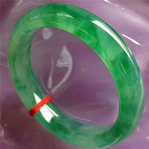 緬甸老坑翡翠手鐲糯米冰種陽綠飄花色手鐲寬版玉鐲子水潤透綠玉石