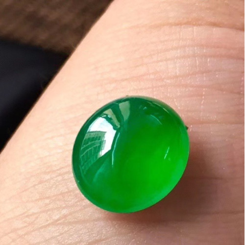 緬甸翡翠高冰種陽綠翡翠蛋面戒指小葫蘆戒指蛋面裸石18K金鑲嵌