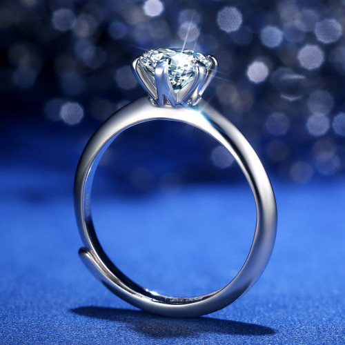 18k白金正品莫桑石戒指D色女1克拉倣真鑽戒婚戒經典六爪鉑金