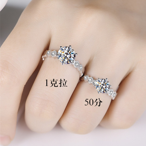 PT950鉑金美國時尚D色莫桑石蜂巢戒指男女18K玫瑰金結婚鑽戒新款