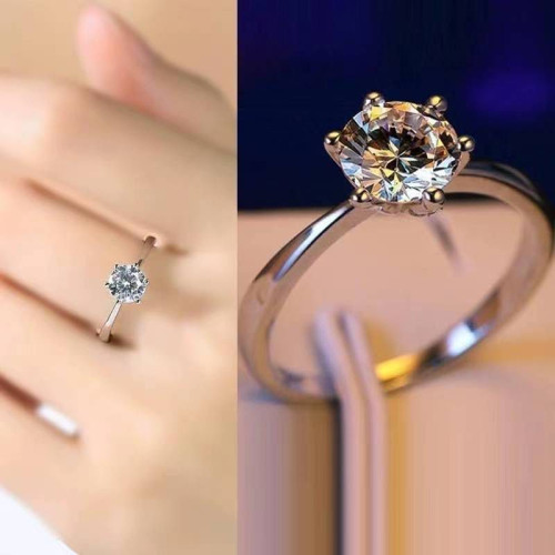 配國鑒證書1克拉仿真莫桑石925戒指女鑽戒情侶結婚求婚生日禮物潮